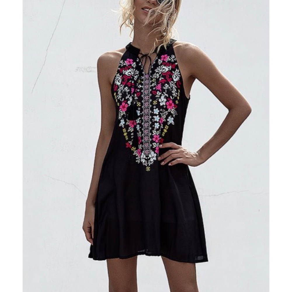 Black Sheer Floral Sleeveless Dress